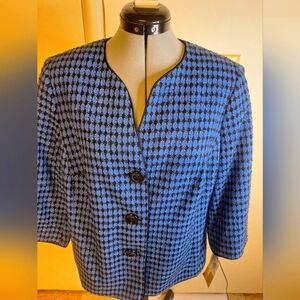 NWT Tanjay Blue/Black 3 Button Blazer 3/4 Sleeves Size 8
